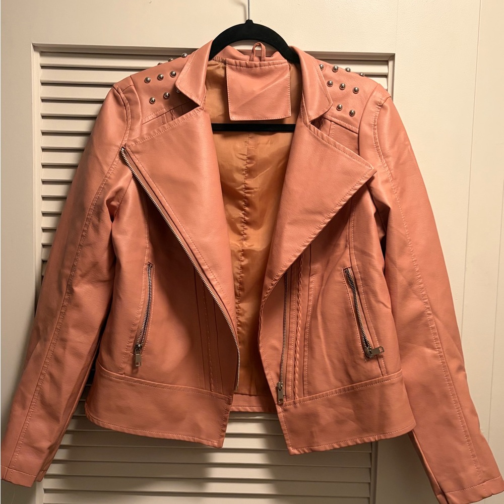 Pink Studded Faux Leather Jacket